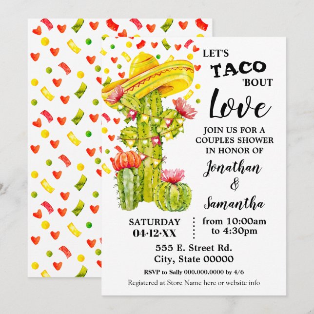 Invitation Taco's Love fiesta couples se douche (Devant / Derrière)