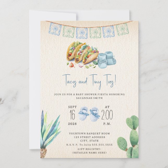 Invitation Tacos & Tiny Toy Baby shower garçon Fiesta (Devant)
