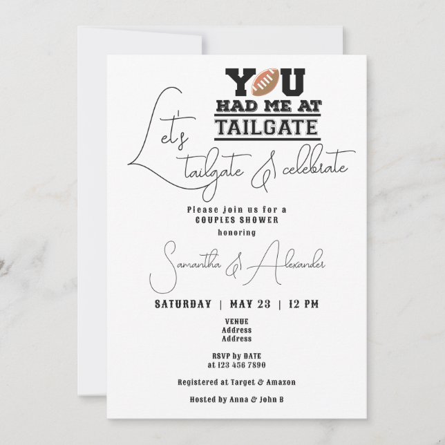 Invitation Tailgate & Celebrate Bridal Couples Shower (Devant)