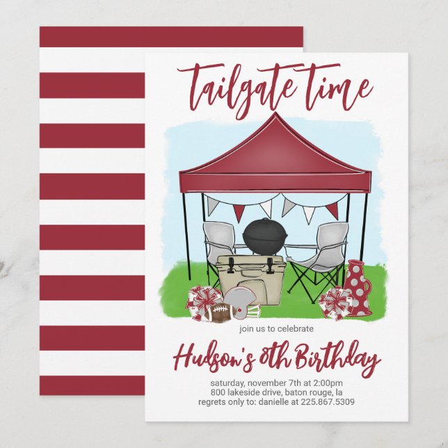 Invitation Tailgate Time Football Anniversaire TOUTE COULEUR  (Devant / Derrière)