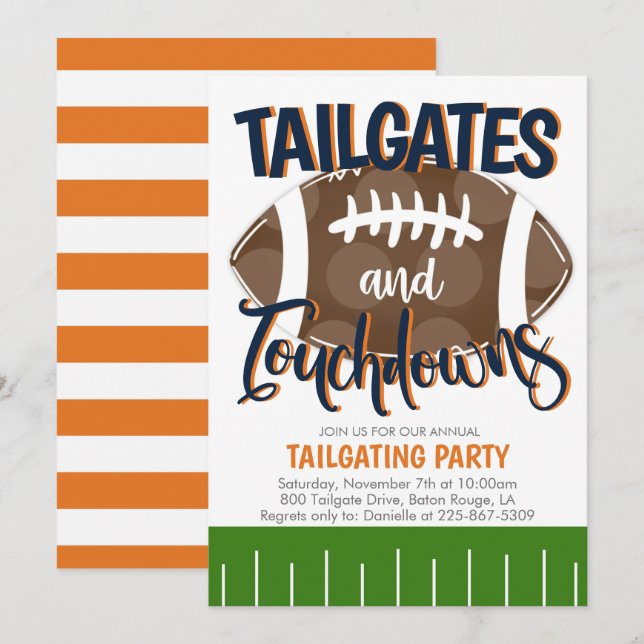 Invitation Tailgates et Touchdowns Football N'IMPORTE QUELLE  (Devant / Derrière)