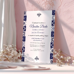 Invitation Talavera Majolica Bleu Nuit Blanc Mariage Espagnol