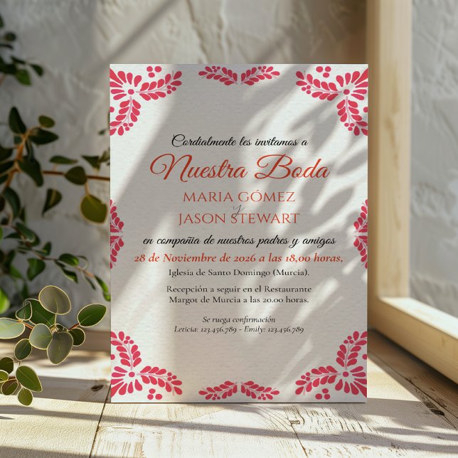 Invitation Talavera Orange Floral Minimalist Spanish Wedding (Talavera Orange Floral Minimalist Spanish Wedding Invitation)