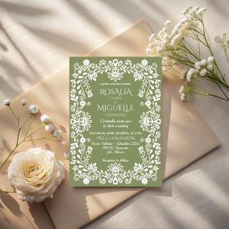 Invitation Talavera sage green Mexican wedding