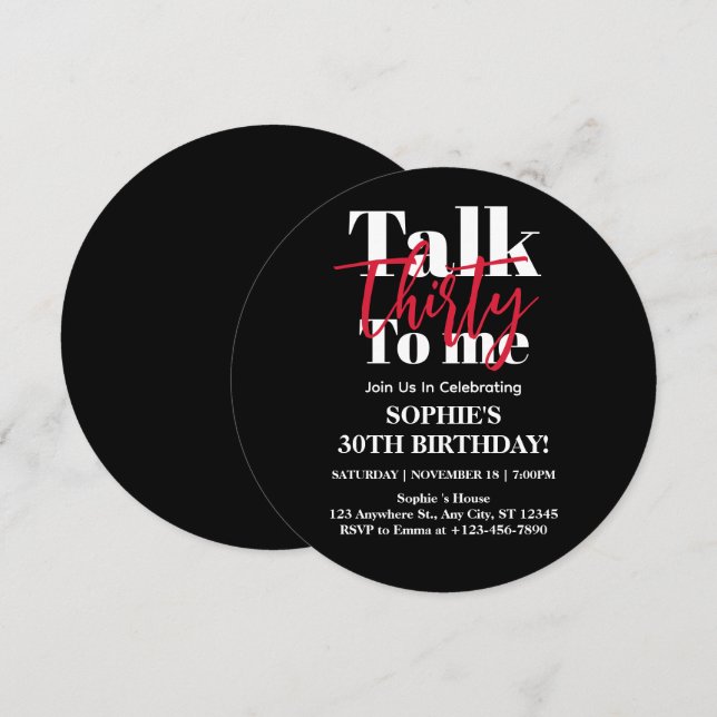 Invitation Talk 30 To Me Modern 30th Birthday Party Circle (Devant / Derrière)