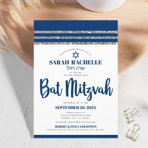 Invitation Tallis Moderne Simple de couleur Bleu Nuit pour Ba