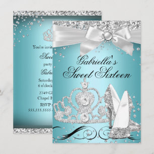 Invitation Talons Diadème Étincelle Turquoise Sweet 16