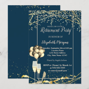 Invitation Talons d'or, Verre, Ballons, Retrait bleu marine
