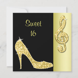Invitation Talons dorés & Clé de sol Sweet 16 Anniversaire
