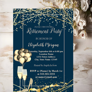 Invitation Talons dorés,Verre,Ballons,Retraite bleu marine