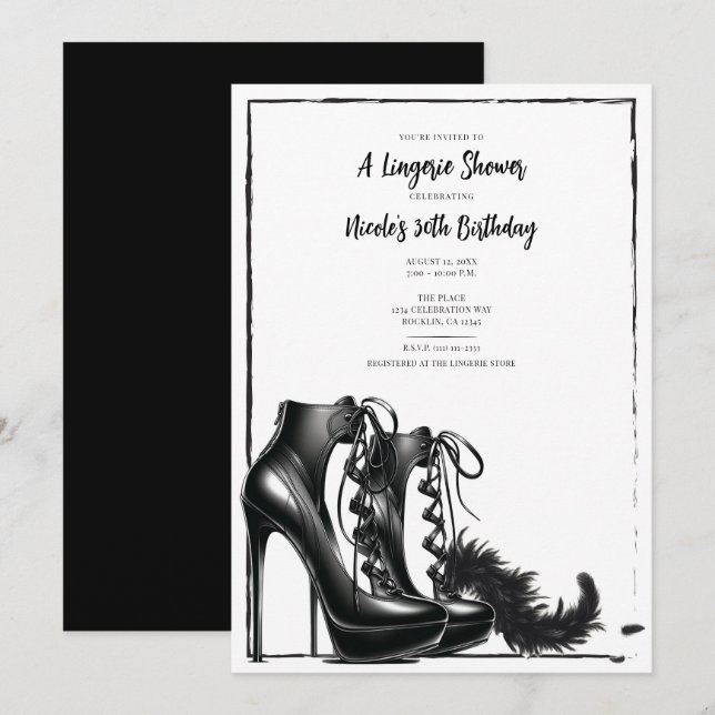 Invitation Talons hauts à lacets noir et blanc Boa lingerie s (Devant / Derrière)