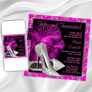Invitation Talons hauts à paillettes rose chaud 50e anniversa
