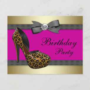 Invitation Talons Hauts Anniversaire Léopard Rose Chaud
