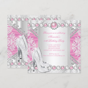 Invitation Talons hauts argentés roses Anniversaire perle bla