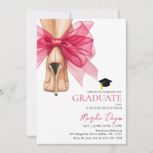 Invitation Talons Hauts Coquette Rose Ruban Photo de Remise d