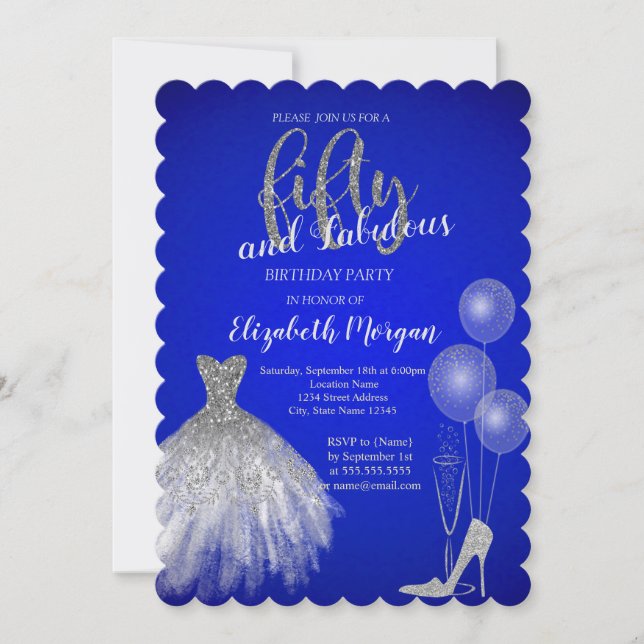 Invitation Talons hauts en argent, Robe, Champagne Bleu 50e (Devant)
