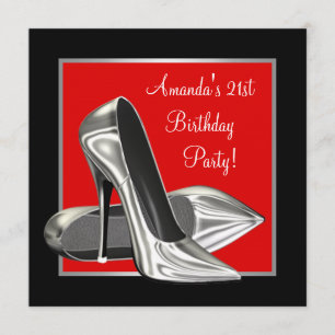 Invitation Talons Hauts Femme Rouge Noir Fête d'Anniversaire