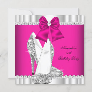 Invitation Talons Hauts Glamour Argent Pailleté Rose Élégant