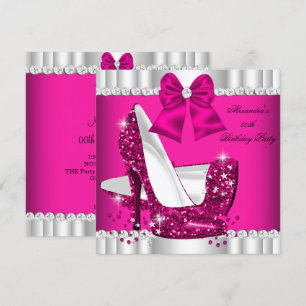 Invitation Talons Hauts Glamour Rose Blanc Pailleté Élégant