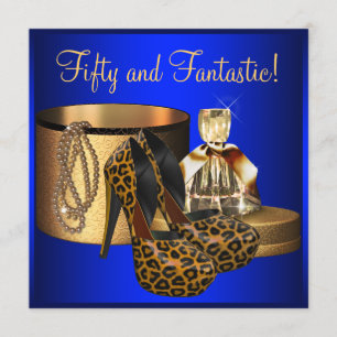 Invitation Talons Hauts Léopard Bleu Or Femme 50e Anniversair