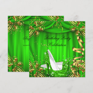 Invitation Talons Hauts Lime Pailletés Soie Dorée Fête d'Anni
