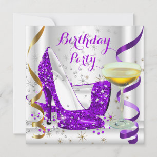 Invitation Talons hauts pailletés or blanc violet Champagne 4