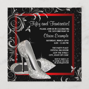 Invitation Talons Hauts Pailletés Rouge Noir Anniversaire Fem