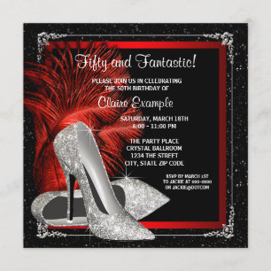 Invitation Talons hauts pailletés rouges noirs pour les 50 an