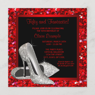 Invitation Talons hauts pailletés rouges noirs pour les 50 an