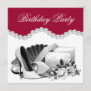 Invitation Talons Hauts Perles Rose Blanche Fête d'anniversai