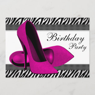 Invitation Talons Hauts Rose Chaud Zèbre Fête d'Anniversaire