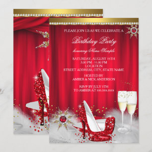 Invitation Talons Hauts Rouges Flocon de Neige Champagne Doré