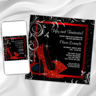 Invitation Talons hauts scintillants rouges et noirs pour l'a