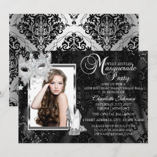 Invitation Talons Masque Élégant Photo Mascarade Sweet 16