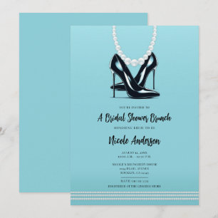 Invitation Talons noirs et perles Brunch de mariage turquoise