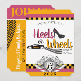 Invitation Talons ou Roues {Voiture} Révélation de Sexe Rose