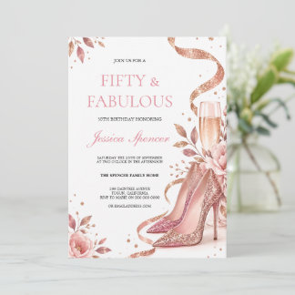 Invitation Talons Rose Gold Champagne Floral Anniversaire