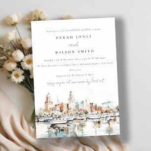Invitation Tampa Florida Skyline Aquarelle Couples Douche
