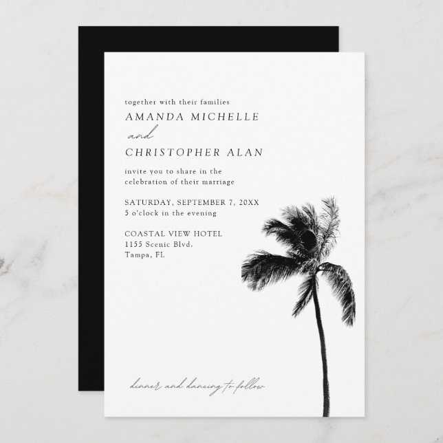 Invitation Tampa Mariage Floride Noir & Blanc Simple (Devant / Derrière)
