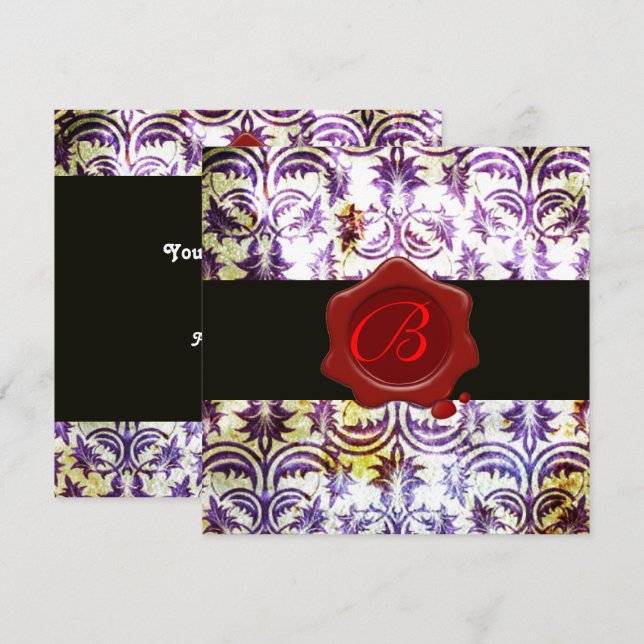 Invitation TAMPO NOBLE DAMAS ROUGE ANTIQUE MONOGRAMME, violet (Devant / Derrière)