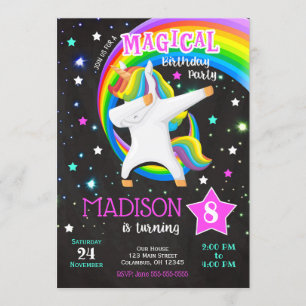 Invitation tamponnante d'anniversaire de licorne