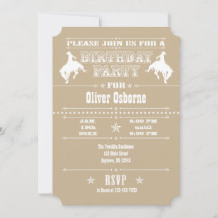 Invitation Tan Beige Cowboy Rodeo Anniversaire Fête Invitatio