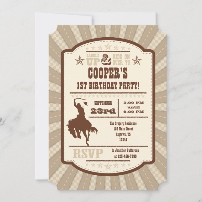 Invitation Tan Beige Cowboy Rodeo Anniversaire Fête Invitatio (Devant)