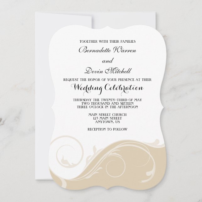 Invitation Tan Beige Floral Swirl Mariage en crochet Invite (Devant)