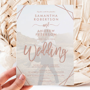 Invitation Tan cadre sable simple script photo mariage