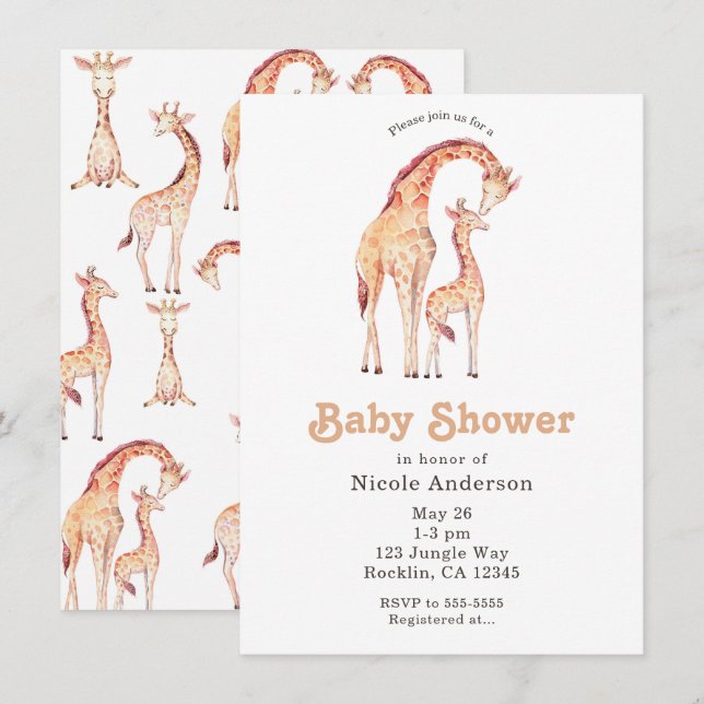 Invitation Tan Giraffes Baby shower lunaire (Devant / Derrière)