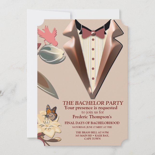 Invitation Tan - Marsala Vin & teintes rose Bachelor (Devant)