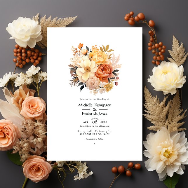Invitation Tan, Pêche et Mariage floral de sable (Créateur téléchargé)