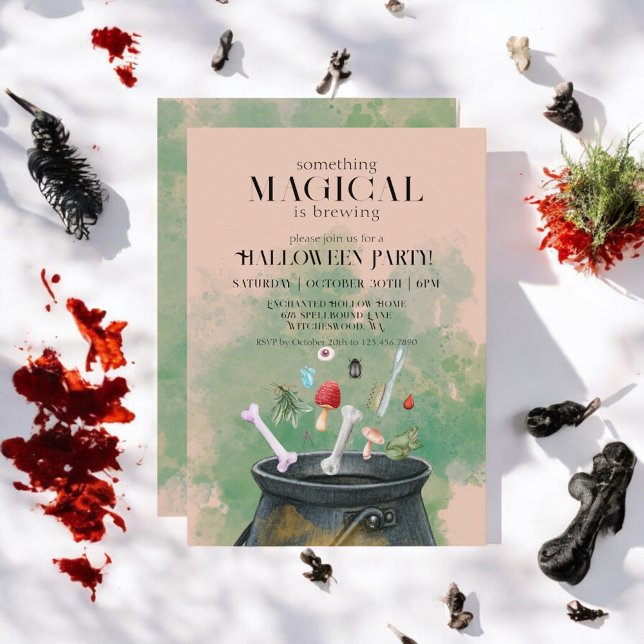 Invitation Tan Potions & Spells Sorcières Cauldron Halloween (Créateur téléchargé)