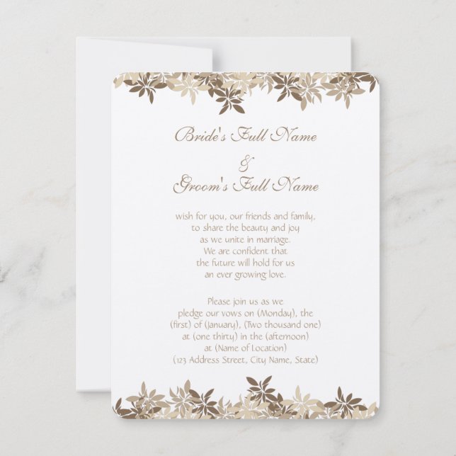 Invitation Tan stylisé et feuille floral Brown (Dos)